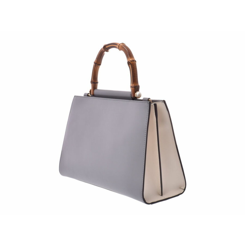 Gucci Strap Handle Top Bamboo Handbag Leather Gray White Nimfair 2way